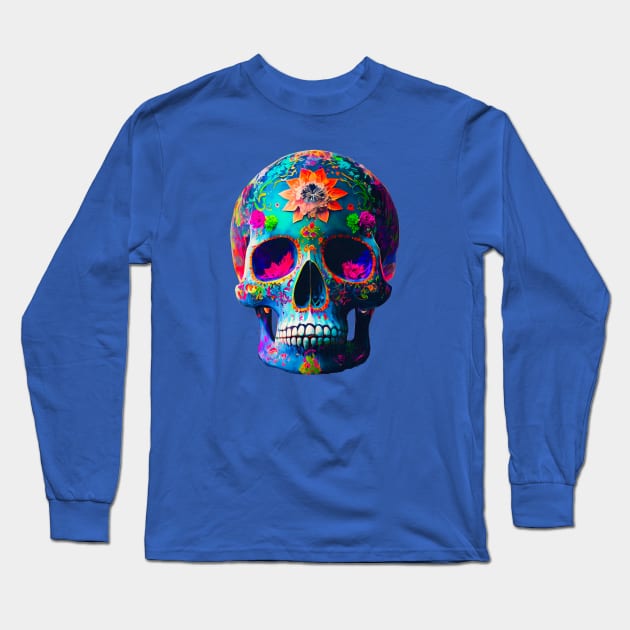 DOD Skull Día de los Muertos Long Sleeve T-Shirt by CreativePhil